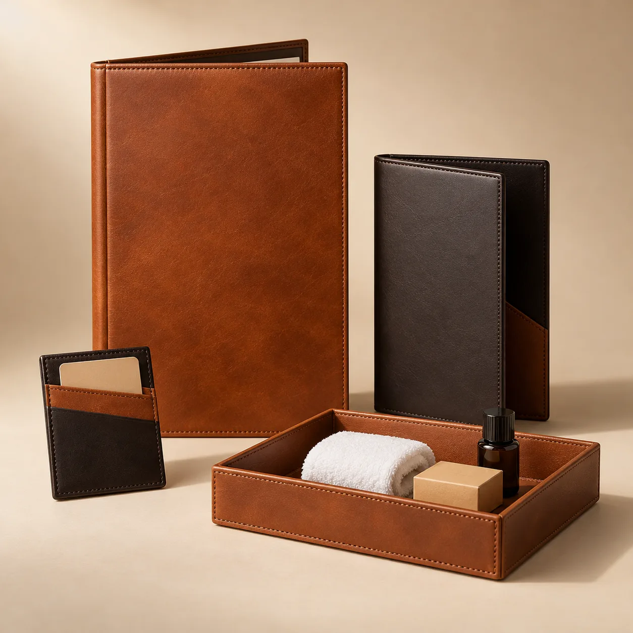 Illustrative hospitality leather goods