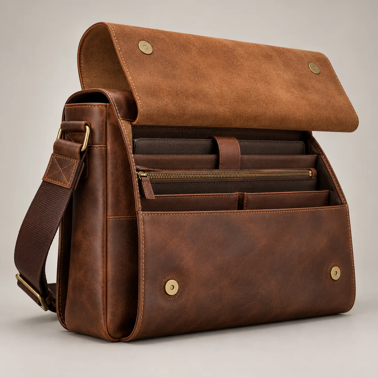 Leather Messenger Bag concept product image — view 3