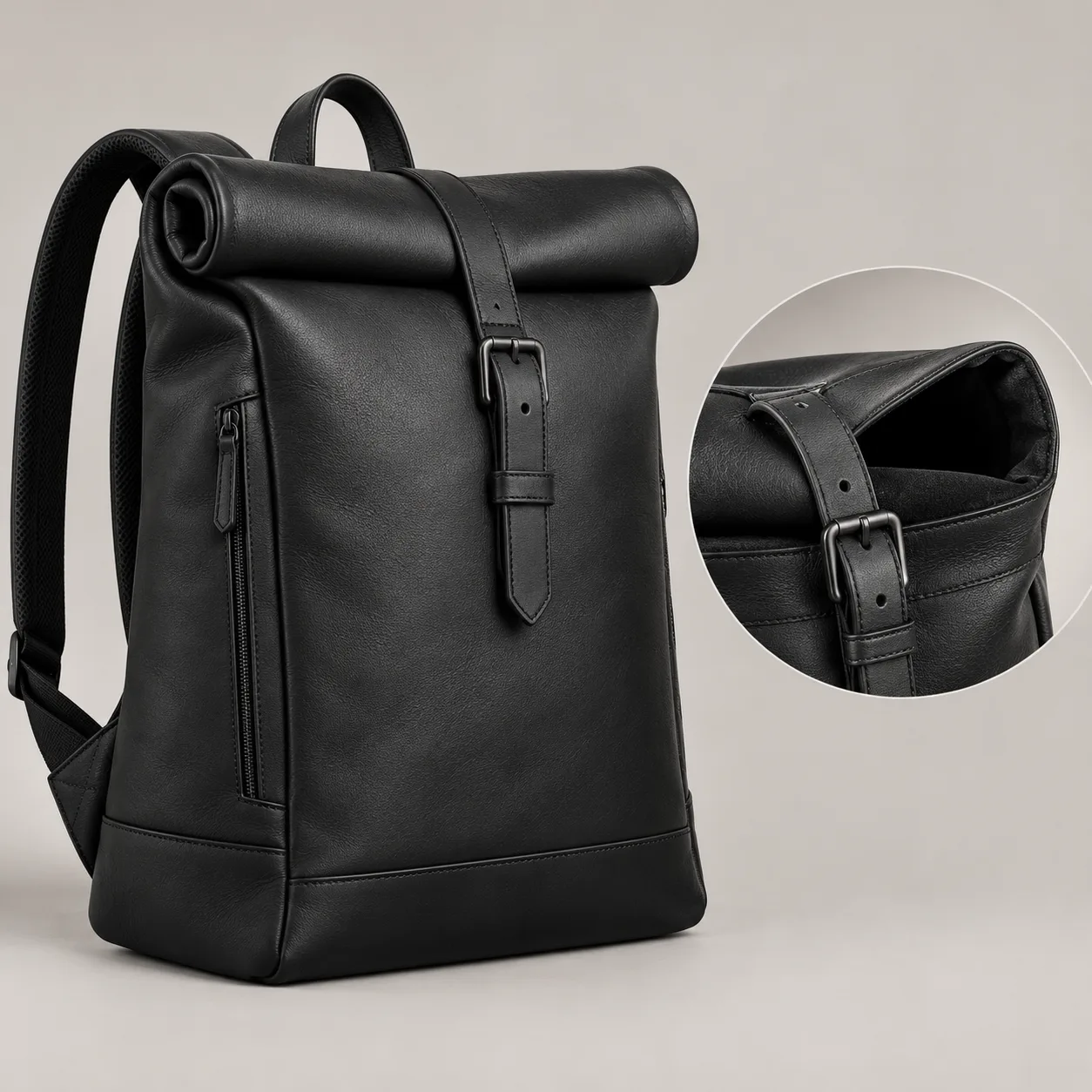 Leather Roll Top Backpack concept product image — view 3