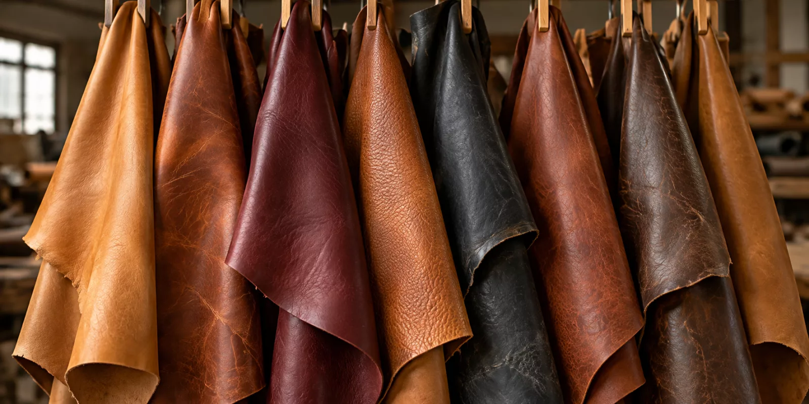 Full-grain leather hides in a range of colours and finishes