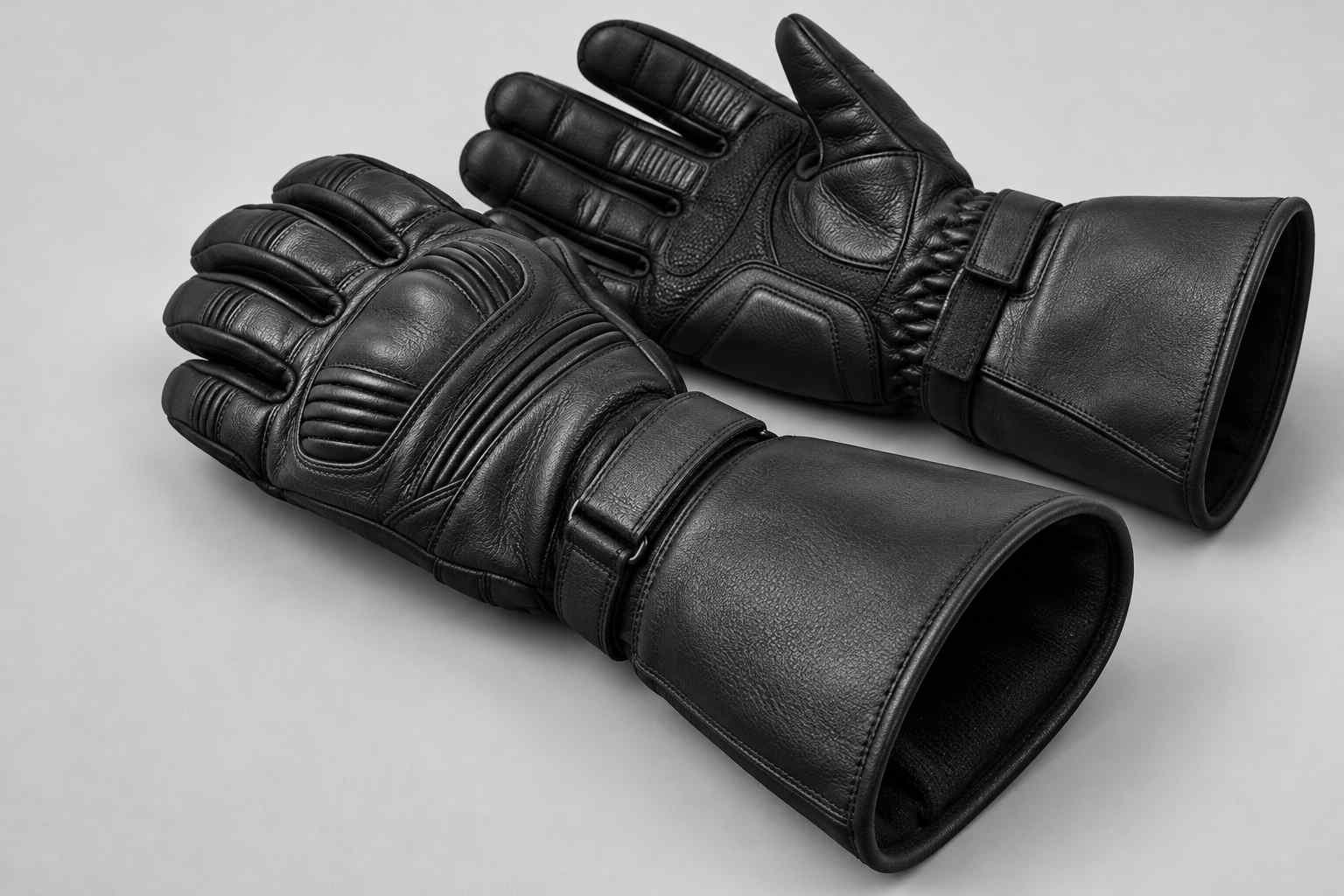 Concept render of unbranded motorcycle gauntlet gloves — view 4