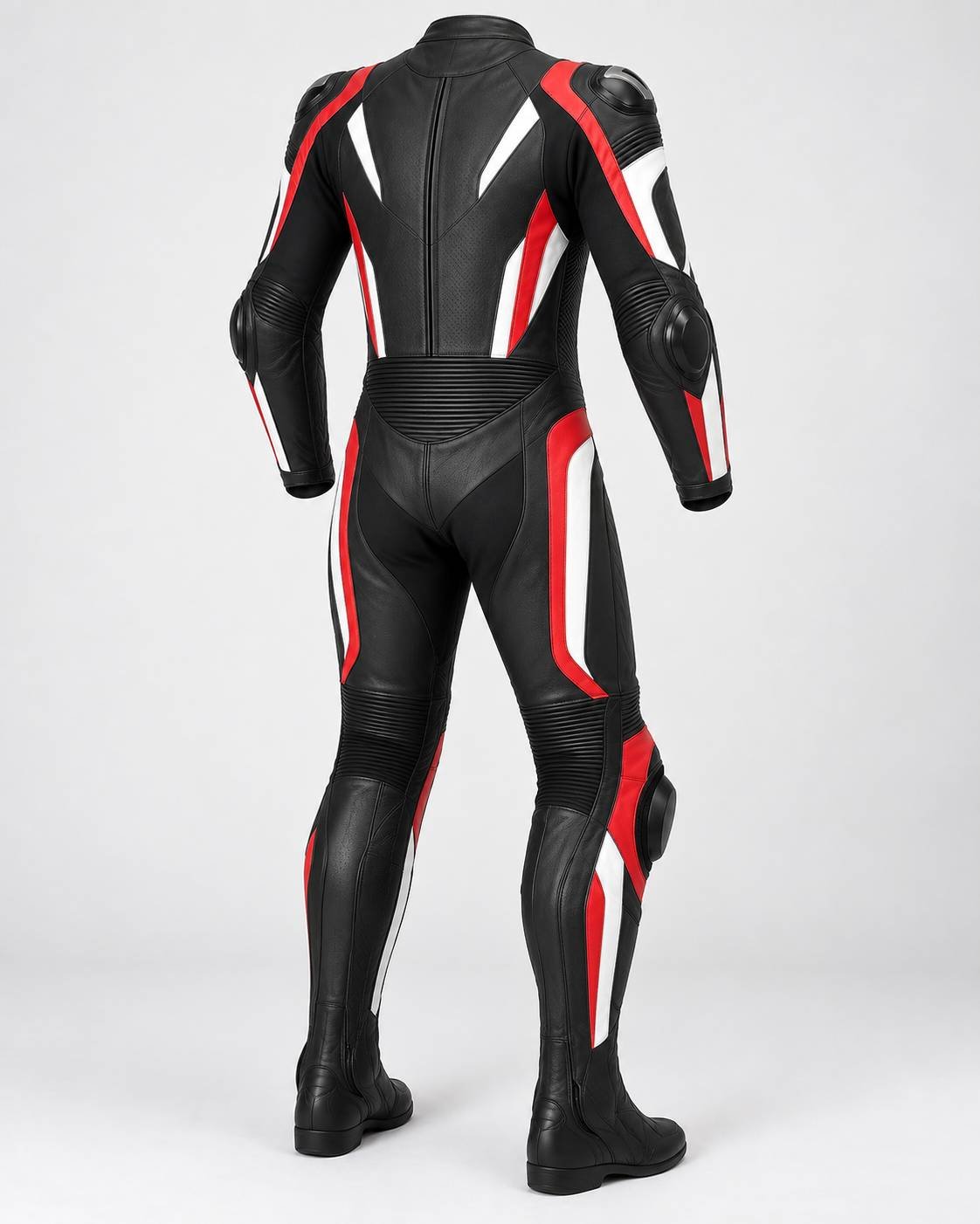 Concept render of an unbranded one-piece motorcycle racing suit — view 3