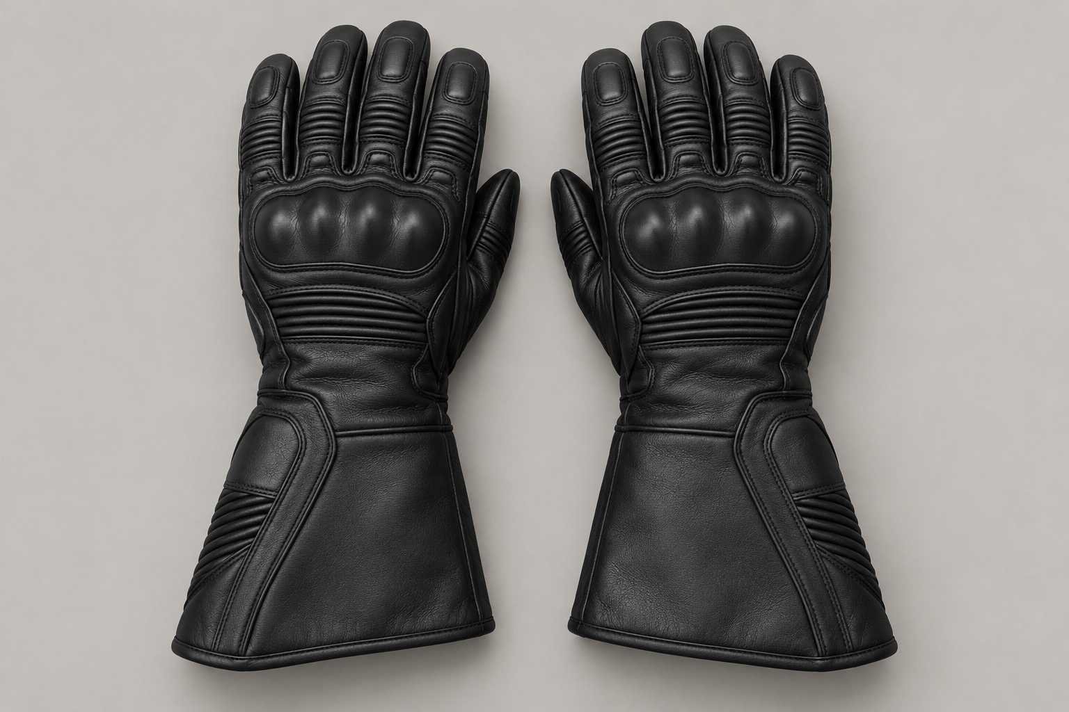 Concept render of unbranded motorcycle gauntlet gloves — view 3