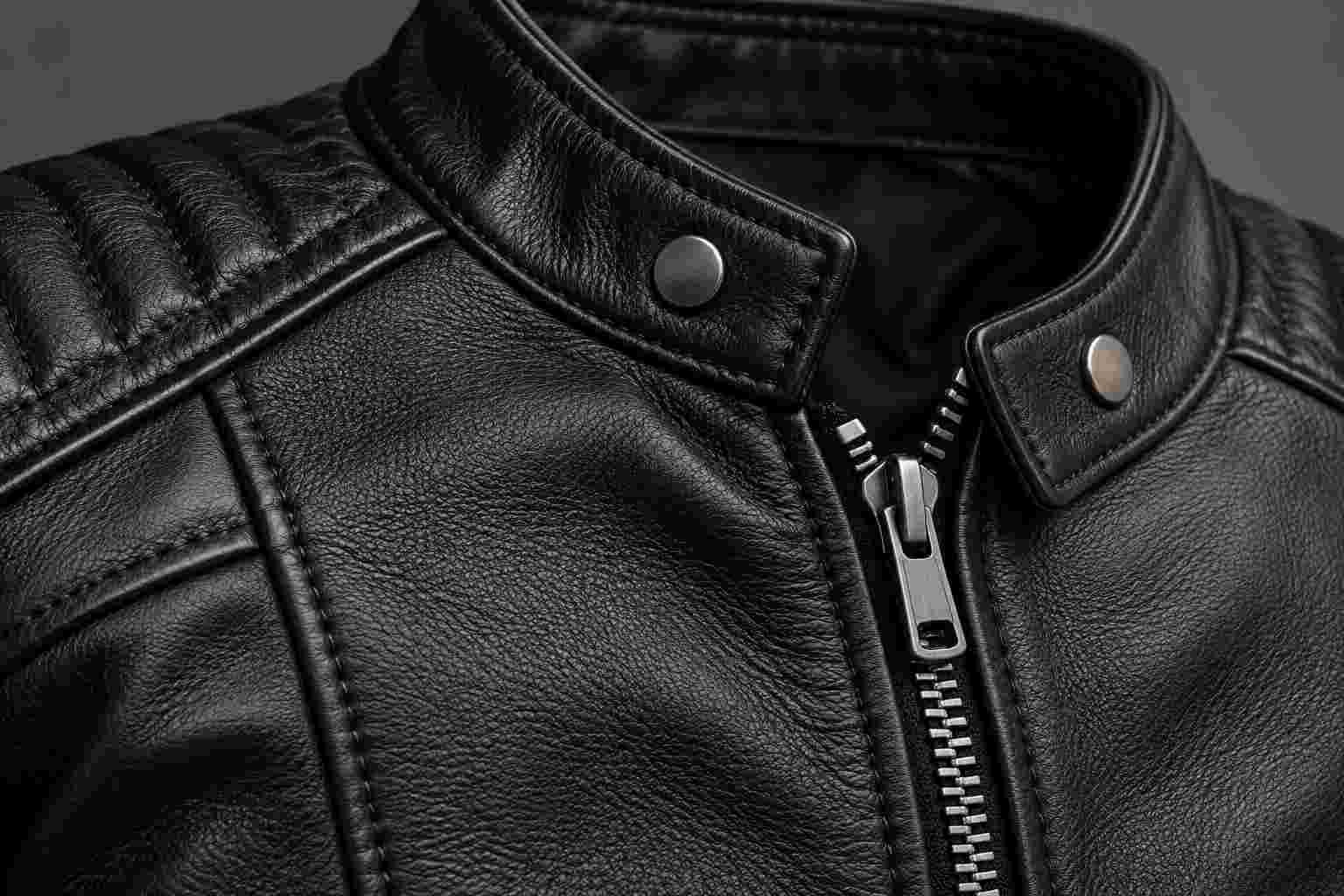 Concept render of an unbranded black motorcycle leather jacket — view 4