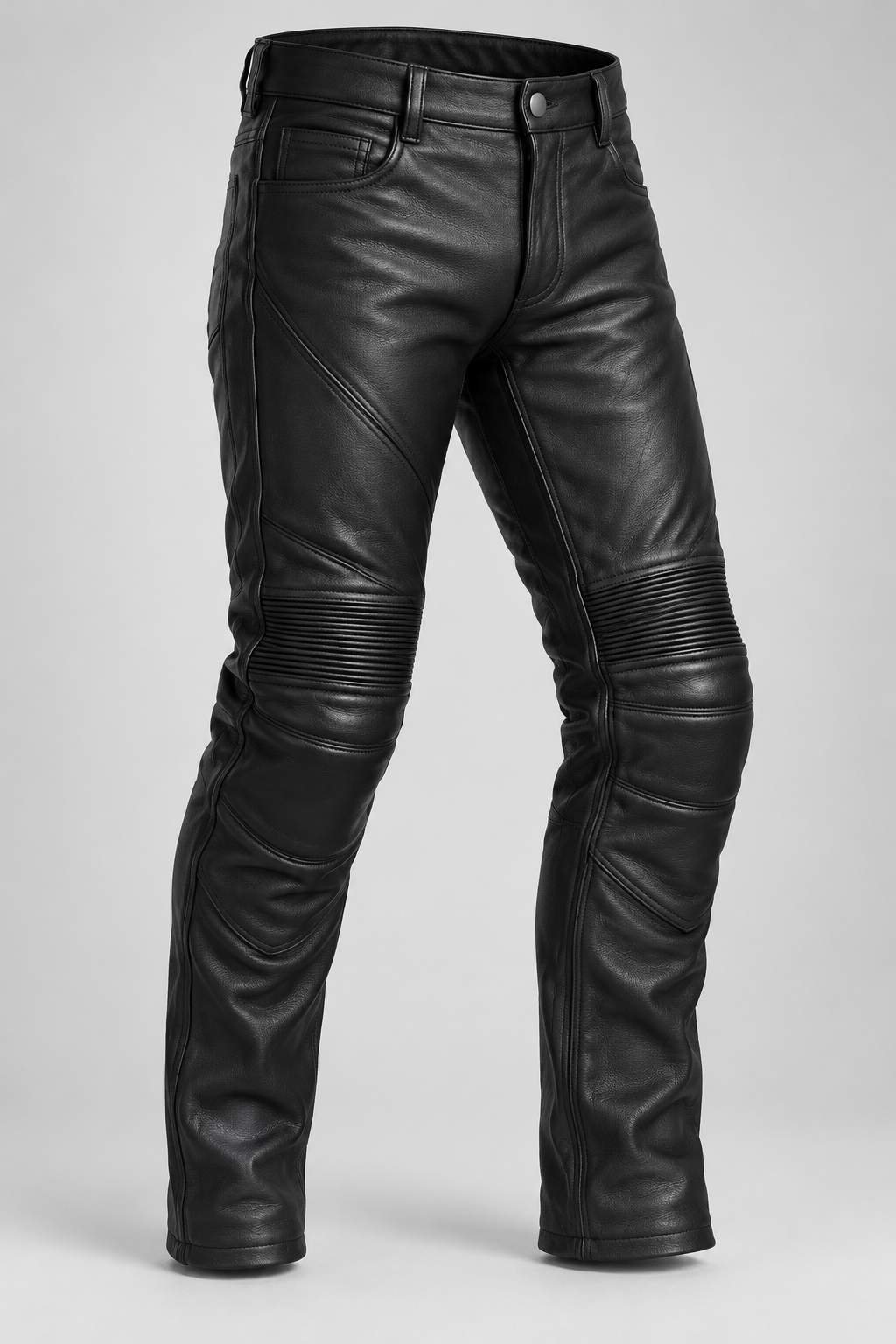 Concept render of unbranded leather motorcycle trousers — view 2