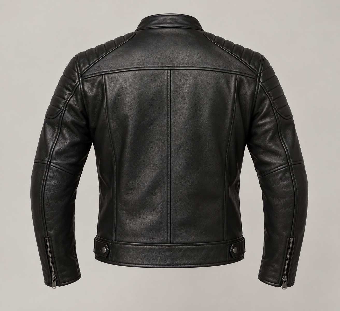 Concept render of an unbranded black motorcycle leather jacket — view 3
