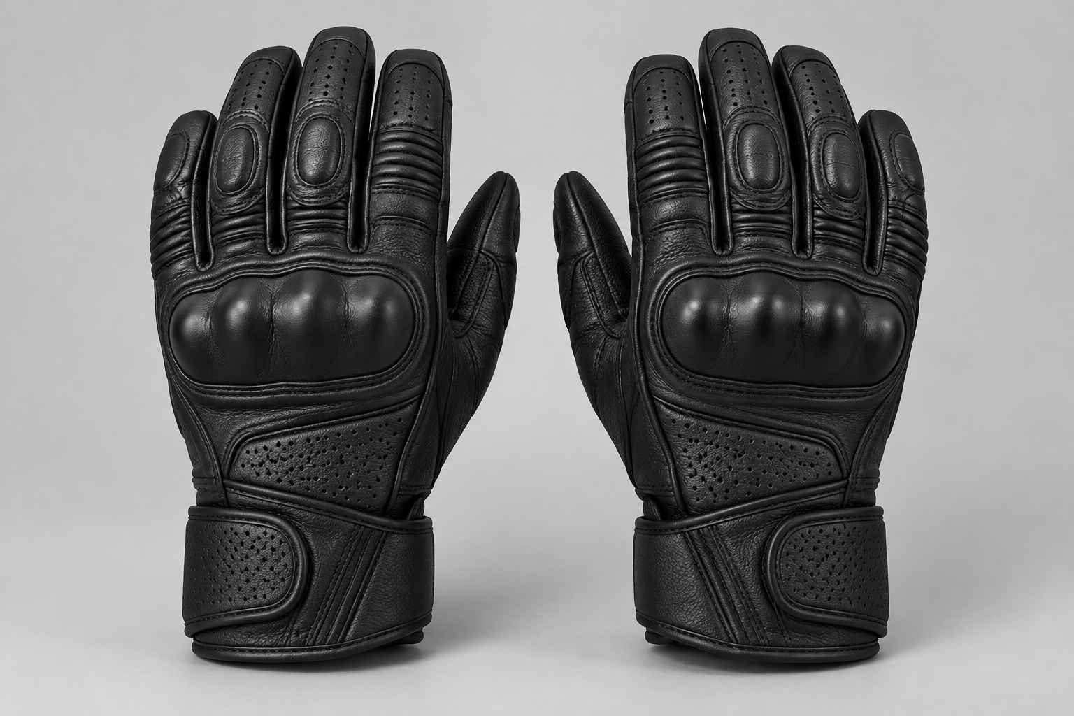 Concept render of unbranded leather motorcycle gloves