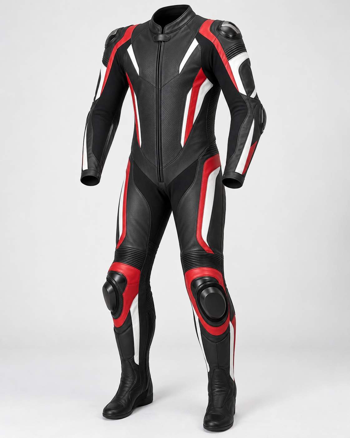 Concept render of an unbranded one-piece motorcycle racing suit